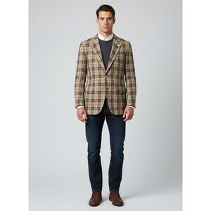 Vintage Hart Schaffner Marx 2-Button Plaid Blazer Mens Chest 44 Tan Beige